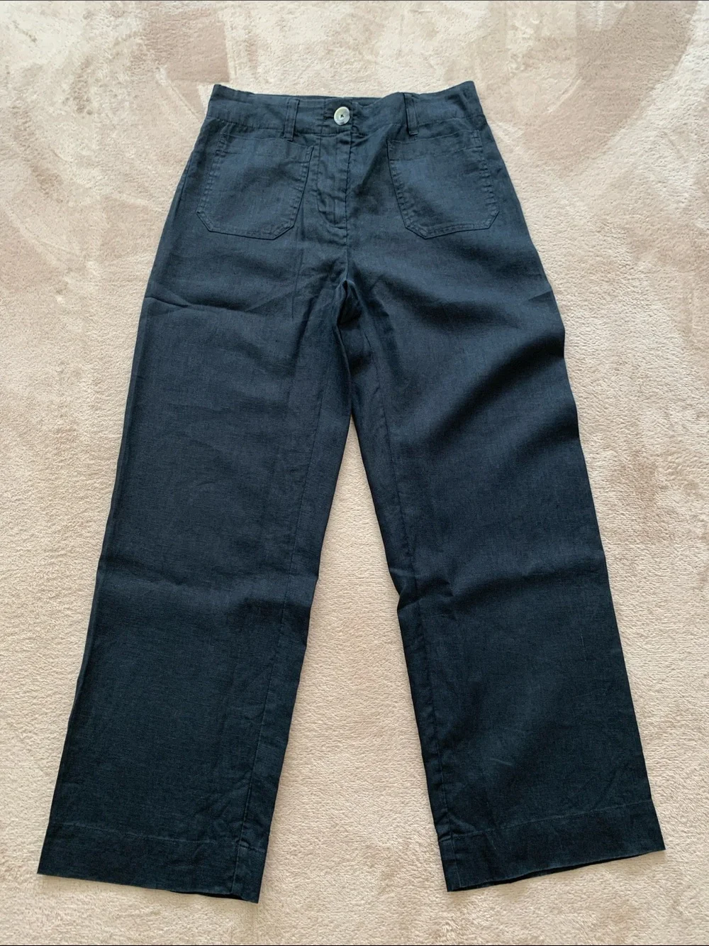 Quince 100% European Linen Patch Pocket Wide Leg Pants - Black Size 4